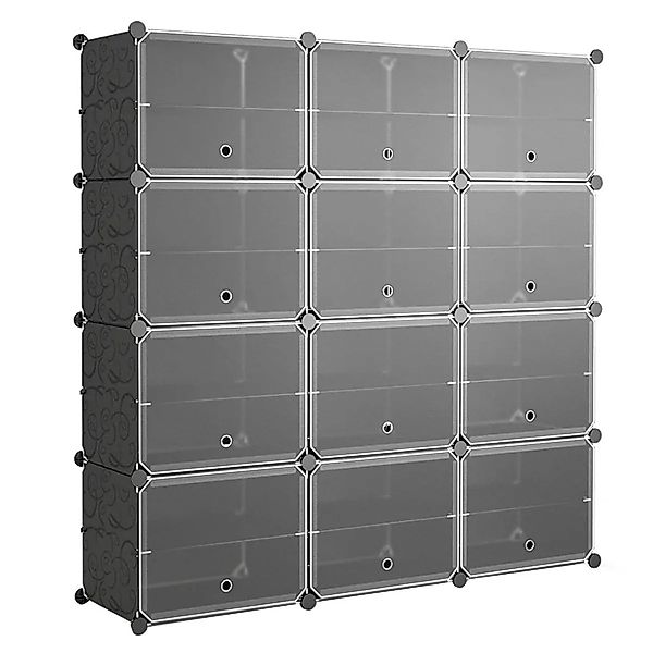 Costway Schuhschrank mit 12 Fächern & Haken Kunststoff Schwarz günstig online kaufen