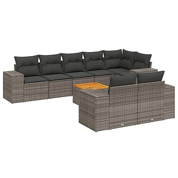 vidaXL 9-Tlg Garten-Sofagarnitur mit Kissen Grau Poly Rattan 3257866 günstig online kaufen