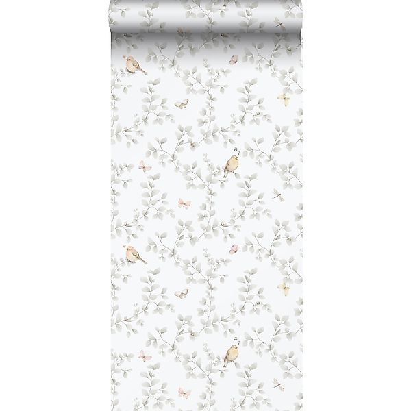 Sanders & Sanders Tapete Blumen und Vögel Hellgrau und Weiß 53 cm x 10.05 m günstig online kaufen