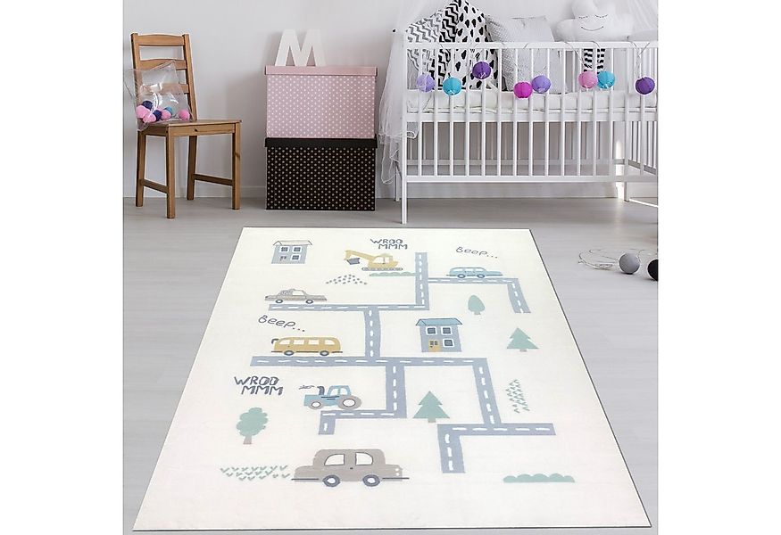 TeppichHome24 Kinderteppich Kinderzimmer-Teppich mit Abbild von Straßen, Au günstig online kaufen