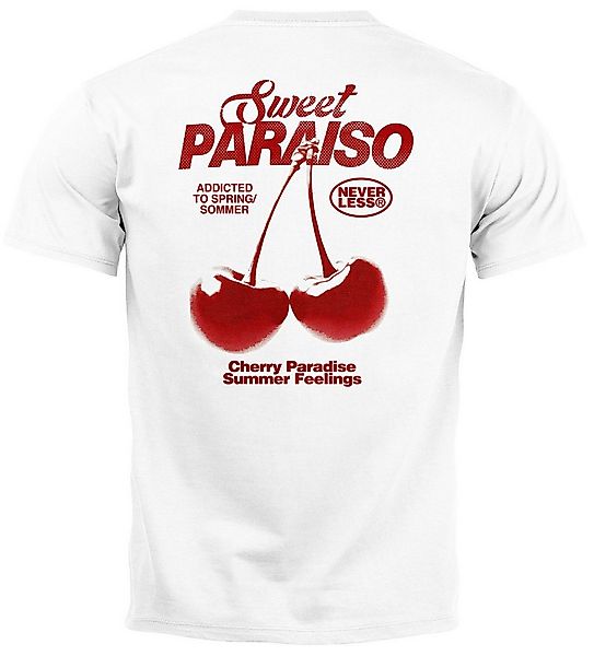Neverless Print-Shirt Herren T-Shirt Backprint Kirsche Sweet Cherry Schrift günstig online kaufen