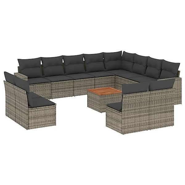 vidaXL 13-Tlg Garten-Sofagarnitur mit Kissen Grau Poly Rattan 3256704 günstig online kaufen