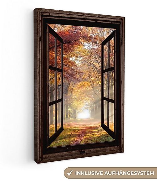 OneMillionCanvasses® Leinwandbild Herbst - Wald - Bäume - Natur - Fensterbl günstig online kaufen