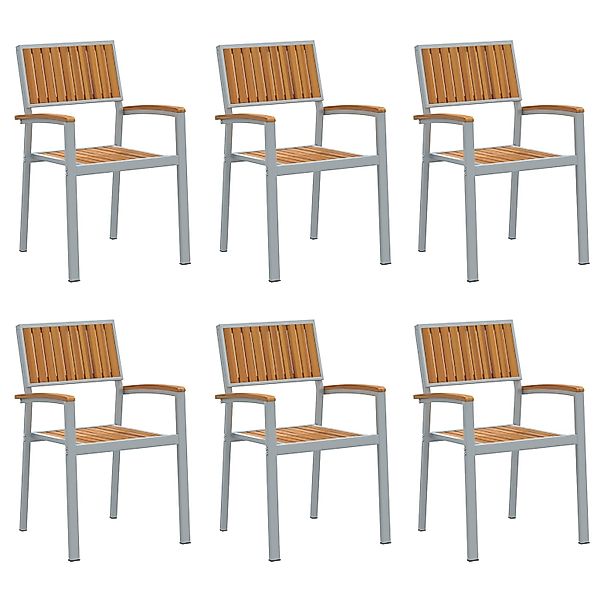 vidaXL Gartenstühle 6 Stk Stapelbar Grau Stahl & Massivholz Akazie 3284395 günstig online kaufen