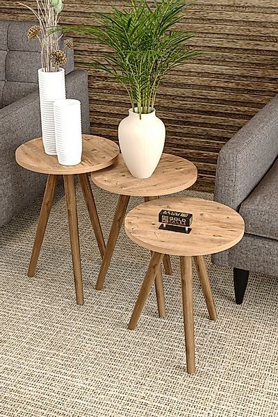 en.casa Couchtisch (3-St), 3-tlg. Satztische, runde Platte, Holzbeine 89322 günstig online kaufen