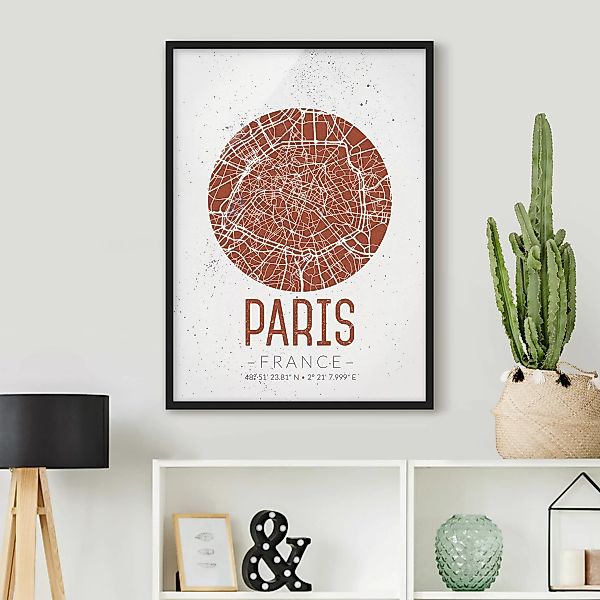 Bild mit Rahmen Stadtplan - Hochformat Stadtplan Paris - Retro günstig online kaufen