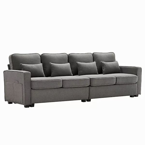 Yorbay Sofa aus Leinenstoff Viersitzer-Sofa mit Armlehnentaschen und 4 Kiss günstig online kaufen