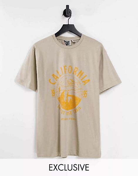 Reclaimed Vintage Inspired – Oversize-T-Shirt aus Bio-Baumwolle in Stein mi günstig online kaufen