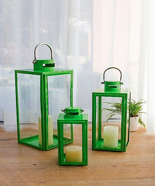 Mojawo Laterne 3er Set Windlicht - Laternen Set Stalllaterne Metall Lime 30 günstig online kaufen