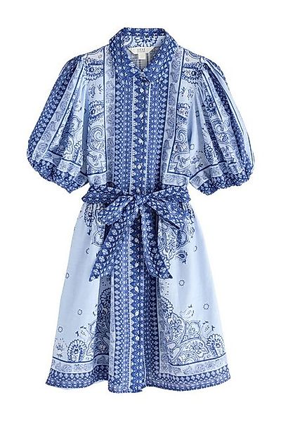 Next Minikleid Mini-Hemdblusenkleid mit Bindegürtel + Puffärmeln (1-tlg) günstig online kaufen