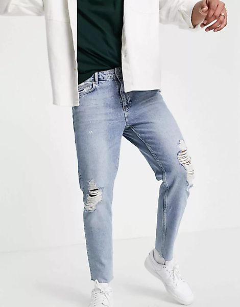 ASOS DESIGN – Klassische, feste Jeans mit Rissen in ausgebleichter Waschung günstig online kaufen