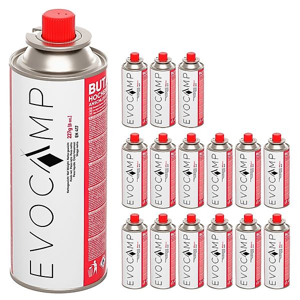 Evocamp Butan 16 Stück Gaskartusche 227g für Campingkocher Gasheizung und U günstig online kaufen