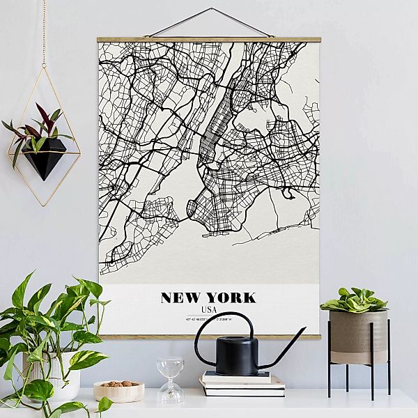 Stoffbild Karten mit Posterleisten - Hochformat Stadtplan New York - Klassi günstig online kaufen