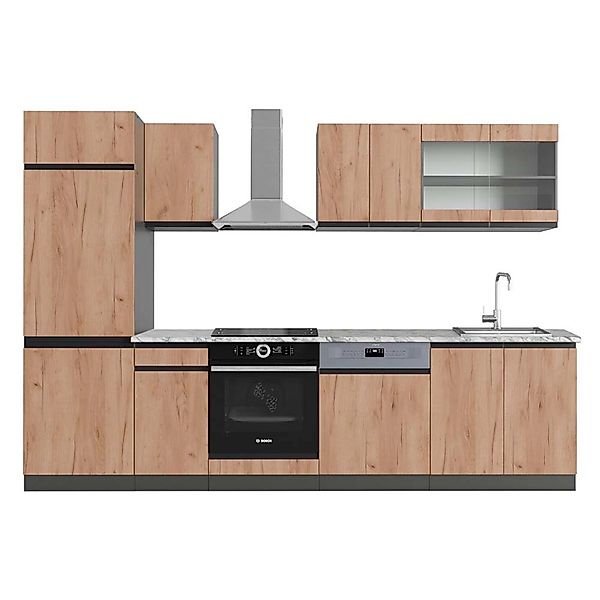 Vicco R-Line Küchenzeile Goldkraft Eiche/Anthrazit 300 cm AP Marmor ohne E- günstig online kaufen