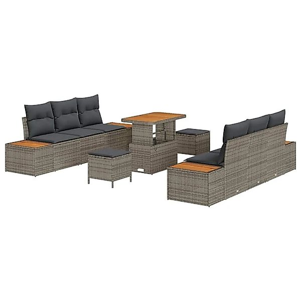 vidaXL Gartensofa-set mit Kissen mit Speicher 9-Tlg Grau Poly-Rattan 336482 günstig online kaufen
