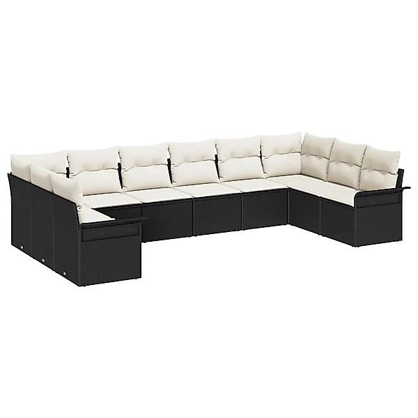 vidaXL Garten-Sofa-Set mit Kissen 10-Tlg Schwarz Poly Rattan 3345537 günstig online kaufen
