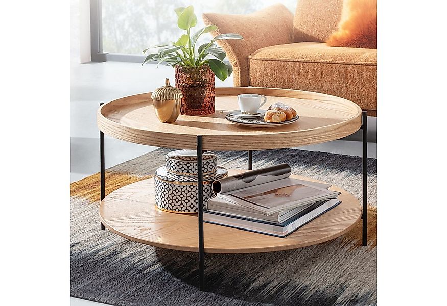 FINEBUY Couchtisch Couchtisch Rund 80cm Skandinavisches Eiche Design Wohnzi günstig online kaufen