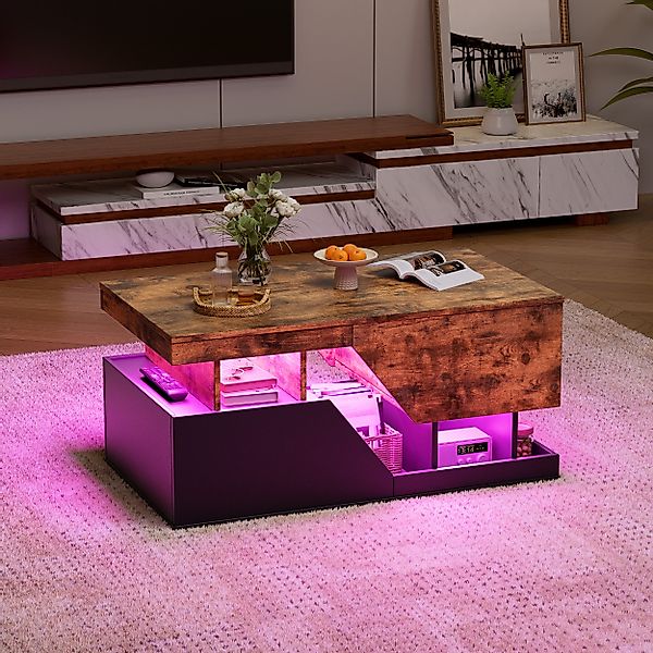 TWSOUL Couchtisch Moderner Couchtisch mit LED-Beleuchtung,Wohnzimmertisch günstig online kaufen