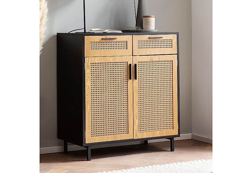 FINEBUY Sideboard FB100063 Anrichte 80 cm Schwarz Kommodenschrank mit Wiene günstig online kaufen