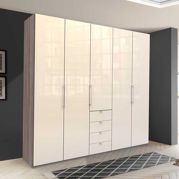 Schlafzimmerkleiderschrank 3 türig mit Schubladen glasbeschichtet günstig online kaufen