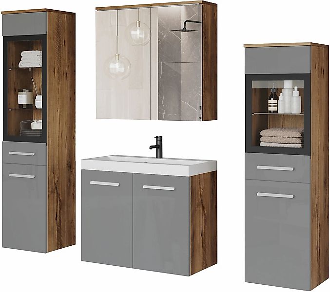 welltime Badmöbel-Set "MADRIT II, Schrank mit Waschbecken, 2 Hänger, Spiege günstig online kaufen
