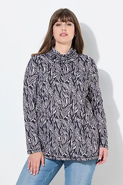 Ulla Popken Longshirt Shirt Blätter Stehkragen Langarm Biobaumwolle günstig online kaufen