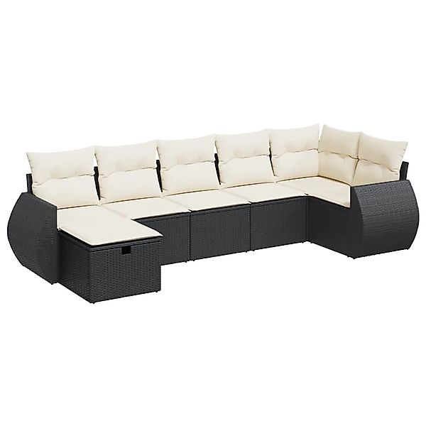 vidaXL 7-Tlg Garten-Sofagarnitur mit Kissen Schwarz Poly Rattan 3325602 günstig online kaufen