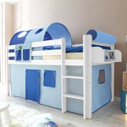 Kinderhochbett mit Tunnel in Blau halbhoch günstig online kaufen