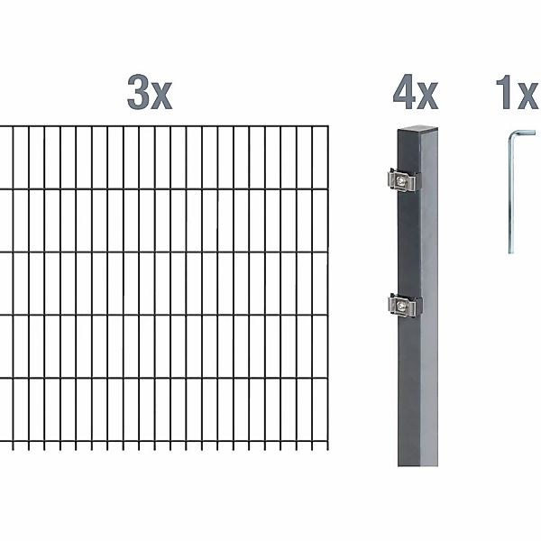 Metallzaun Grund-Set Doppelstabmatte verz. Anthrazit beschichtet 3 x 2 m x günstig online kaufen