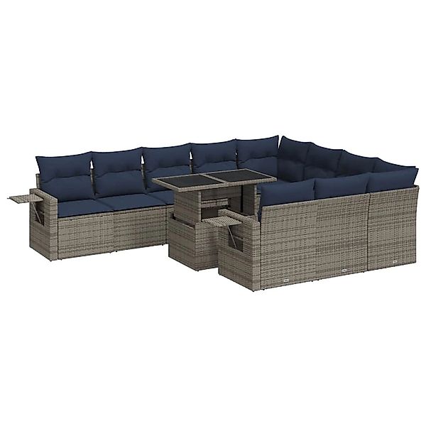 vidaXL 11-Tlg Garten-Sofagarnitur mit Kissen Grau Poly Rattan Akazie 332655 günstig online kaufen