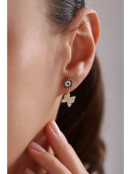 Nisan Ohrring-Set, Silber Ohrringe – Goldplattiert mit Nazar und Schmetterl günstig online kaufen