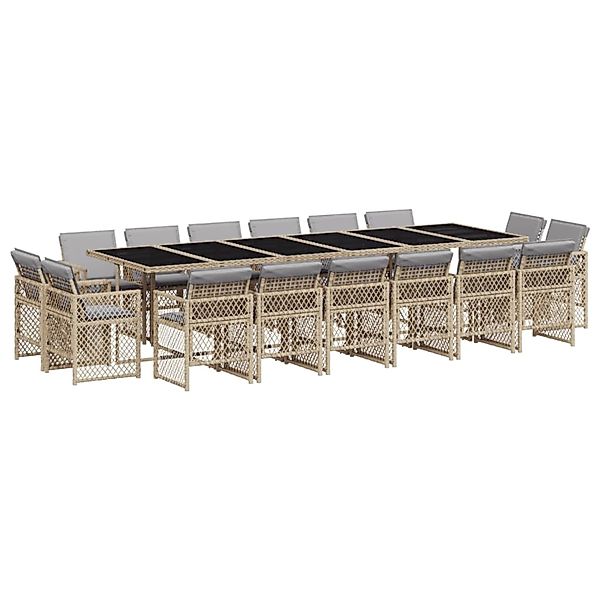vidaXL 17-Tlg Garten-Essgruppe mit Kissen Beigemischung Poly Rattan 3210888 günstig online kaufen