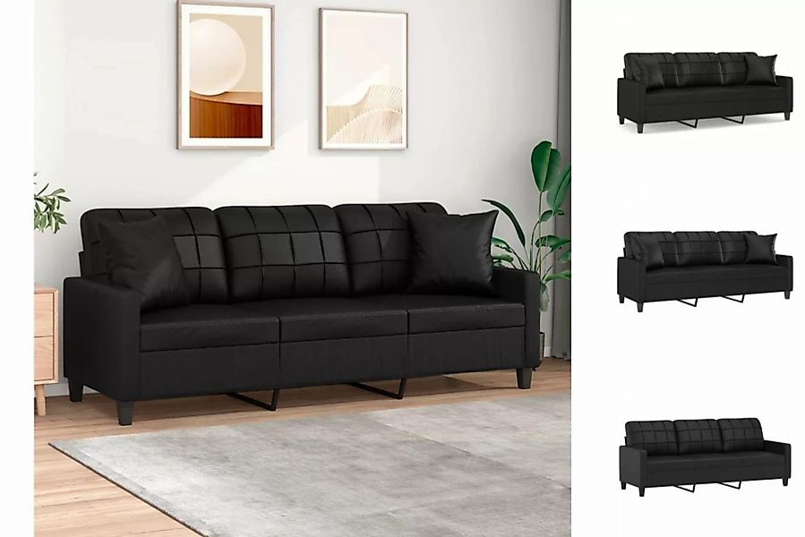 vidaXL Sofa 3-Sitzer-Sofa mit Zierkissen Schwarz 180 cm Kunstleder Couch Wo günstig online kaufen