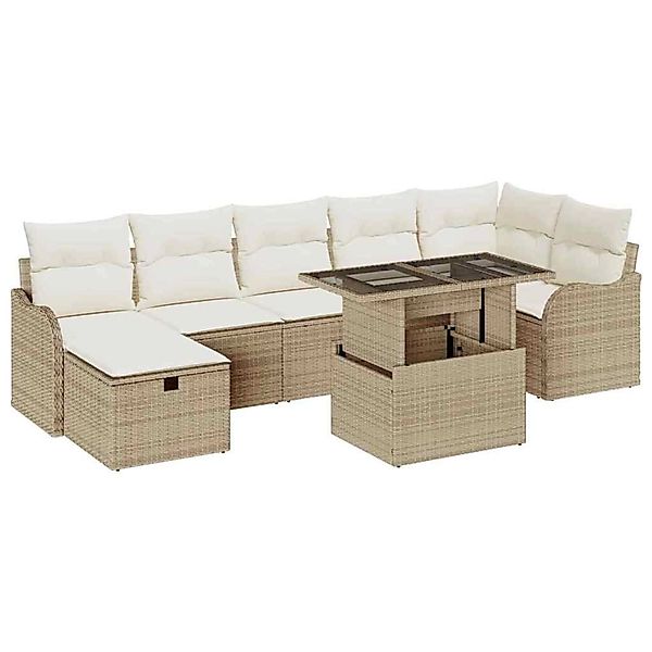vidaXL Garten-Sofa-Set mit Kissen mit Speicher 8-Tlg Beige Poly Rattan 3361 günstig online kaufen