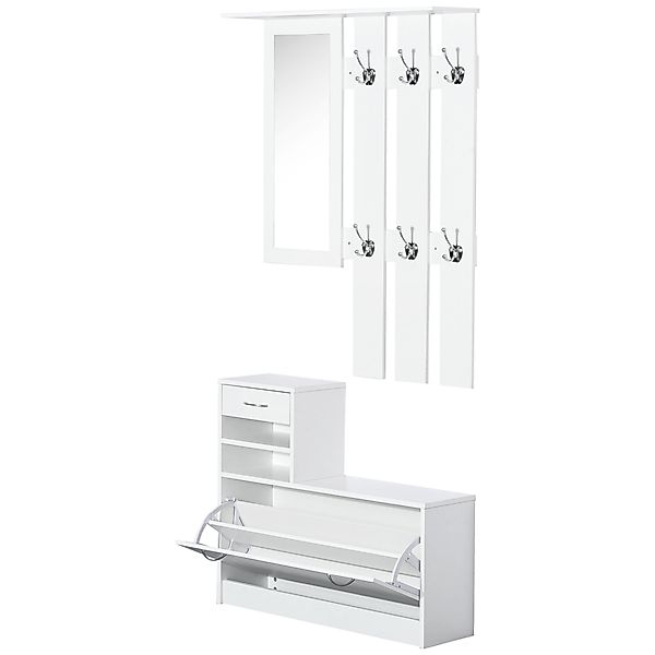 HOMCOM 3 in 1 Garderoben Set Garderobenpaneel Schuhschrank mit Spiegel 2 tl günstig online kaufen