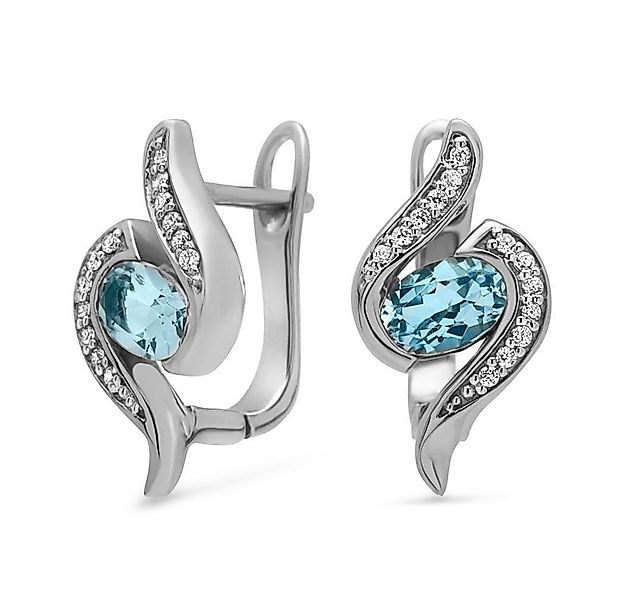 Unique Paar Creolen Edelstein Ohrstecker mit Blautopas und Zirkonia SE0458 günstig online kaufen