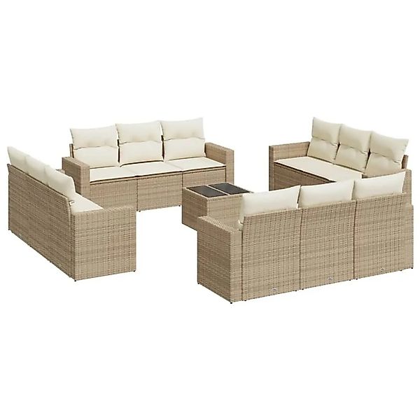 vidaXL 13-Tlg Garten-Sofagarnitur mit Kissen Beige Poly Rattan 3251115 günstig online kaufen