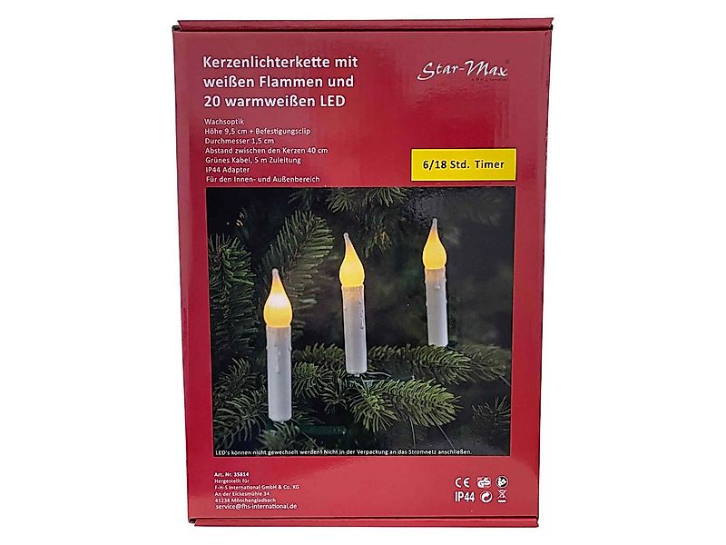 F-H-S International LED-Christbaumkerzen, weiß 20 Kerzen 7,6m grünes Kabel günstig online kaufen