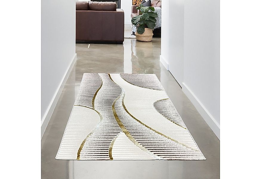 Carpetia Teppich Kurzflorteppich Creme geschwungene Linien modern mit Glanz günstig online kaufen
