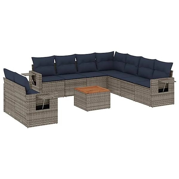 vidaXL 10-Tlg Gartensofa-Set mit Kissen Grau Polyrattan 3224633 günstig online kaufen