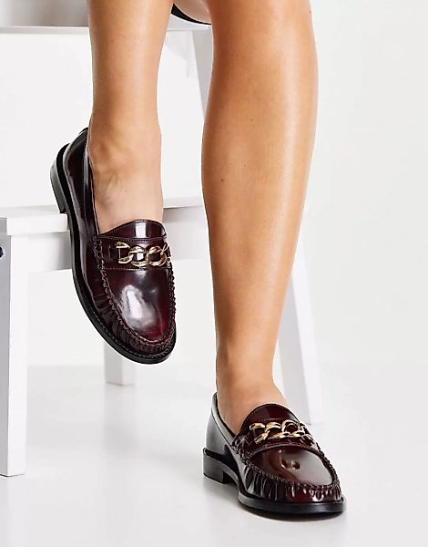 ASOS DESIGN – Method – Leder-Loafer mit Kettendetail in Burgunderrot günstig online kaufen