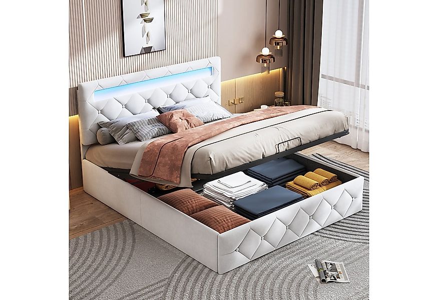 Furnishings Home Polsterbett stauraumbett LED Doppelbett (Hydraulisch anheb günstig online kaufen