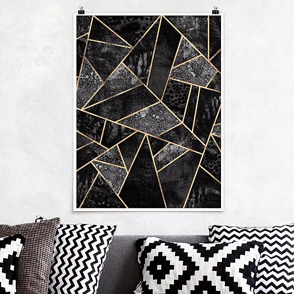 Poster Kunstdruck - Hochformat Graue Dreiecke Gold günstig online kaufen