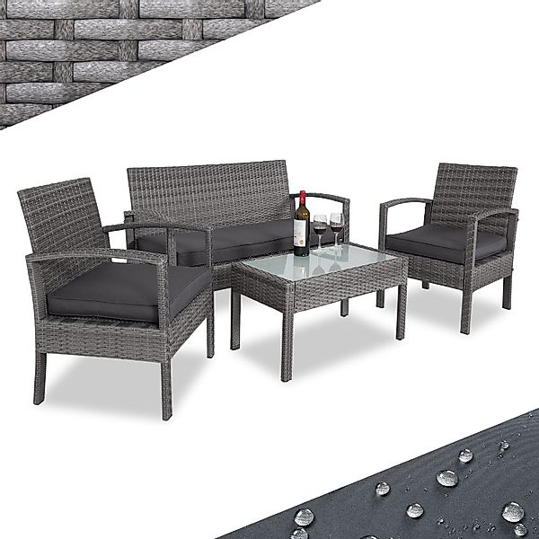 Casaria Balkonset, 4 Personen Wetterfest 7 teilig Polyrattan 2x Sessel Gart günstig online kaufen