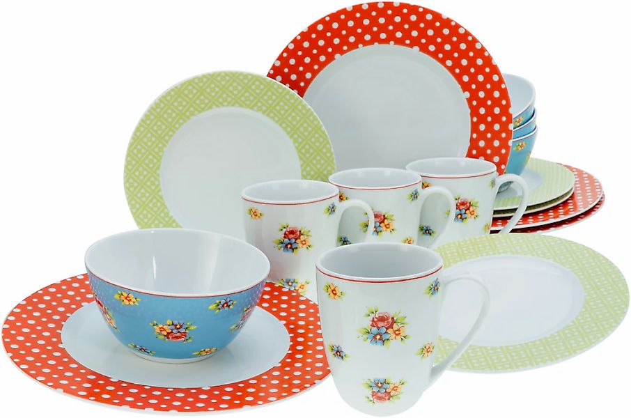 CreaTable Kombiservice "Geschirr-Set Emily" Service, romantisches Blumendek günstig online kaufen