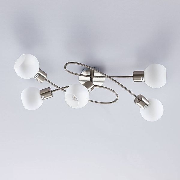 Lindby Deckenlampe Elaina, 65 cm, 5-flg., nickel, Glas, E14 günstig online kaufen