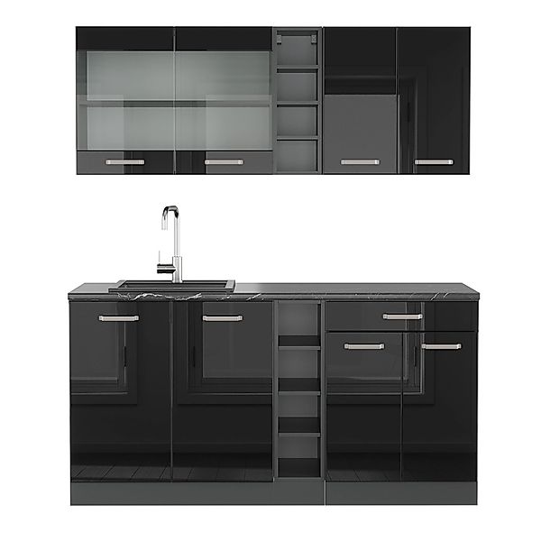 Vicco R-Line Singleküche Schwarz Hochglanz/Anthrazit 160 cm AP Anthrazit günstig online kaufen