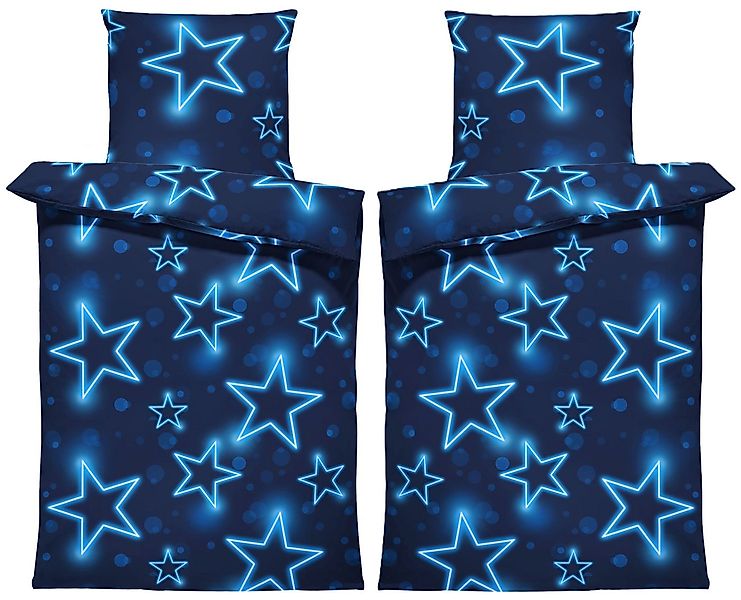 One Home Bettwäsche Sterne, Biber, 4 teilig, leuchtoptik, kuschelig flausch günstig online kaufen