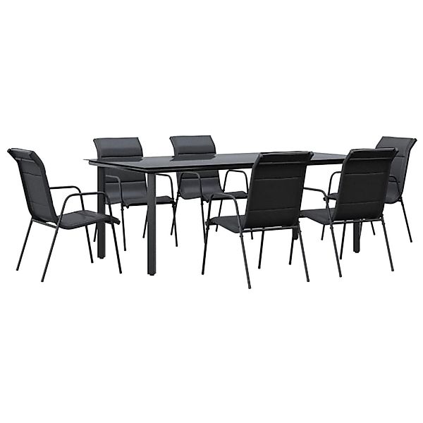 vidaXL 7-Tlg Garten-Essgruppe Schwarz Stahl und Textilene 3200716 günstig online kaufen