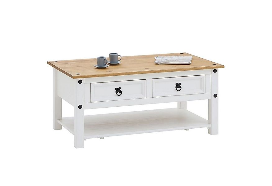 CARO-Möbel Couchtisch CAMPO, Sofatisch aus Kiefer Massivholz mit 2 Schublad günstig online kaufen